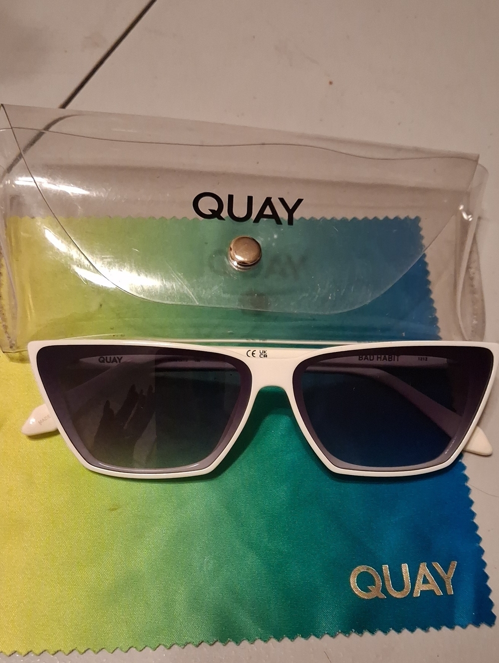 Quay Australia White Frame Sunglasses with Blue Gradient Lenses